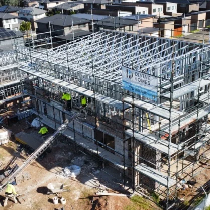 AAA project: Building under construction with scaffolding and workers