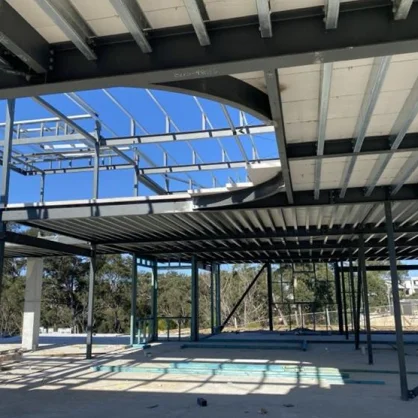AAA project: Interior view of a steel framework under construction